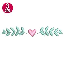 Leaf border with Heart embroidery design, Machine embroidery pattern, Instant Download