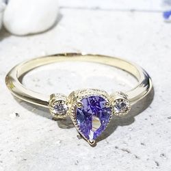 Lavender Amethyst Ring - Delicate Ring - Stacking Ring - Gemstone Ring - Simple Jewelry - Slim Band - Teardrop Ring