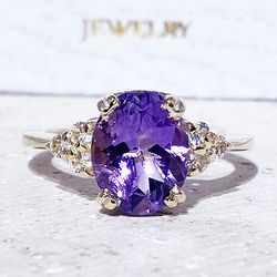 Purple Amethyst Ring - February Birthstone - Statement Ring - Gold Ring - Engagement Ring - Oval Ring - Cocktail Ring