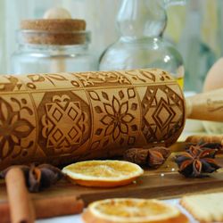 Engraved Wooden Rolling Pin Embossed Dough Roller Carved Molds With Flowers Pattern Sugar Cookies Springerle Biscuit