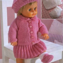 6-Piece Doll Outfit Clothes Vintage Knitting Pattern Cardigan Skirt Beret Shoes H 12-22'' Inch Instant Download PDF