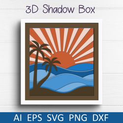 3d waves shadow box svg, ocean shadow box layered papercut svg for cricut, summer home decor