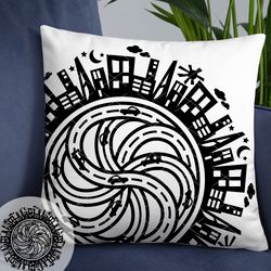 mandala city megapilis clipart. road, skyscrapers, cars