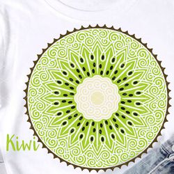 Kiwi Mandala print.. Tropical fruits, summer, beach print Logo art