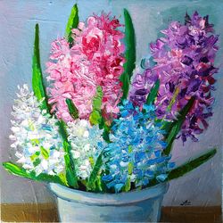 Hyacinths Painting Floral Original Art Spring Flowers Wall Art by PaintingsDollsByZoe
