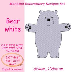 Bear white Machine embroidery design in 8 formats and 5 sizes