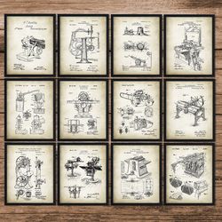 Wood working Patent Prints Set of 12, Woodworking Machine Patent, Carpenters Gift, Carpenter tool Inventions, Wood