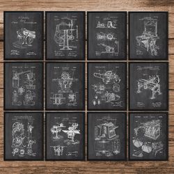 Wood working Patent Prints Set of 12, Woodworking Machine Patent, Carpenters Gift, Carpenter tool Inventions