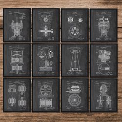 tesla patent set of 12, tesla patent set, tesla invention, tesla decor, tesla electric motor, science student gift