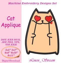 cat applique machine embroidery design in 8 formats and 5 sizes