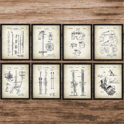 Ski Patent SET of 8,Vintage Ski Equipments,Ski Gifts,Ski Decor,Ski Patent Print,Skiing Decor,Skiing,Ski Wall Decor