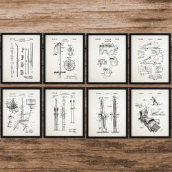 Ski Patent SET of 8,Vintage Ski Equipments,Ski Gifts,Ski Decor,Ski Patent Print,Skiing Decor,Skiing,Ski Wall Decor