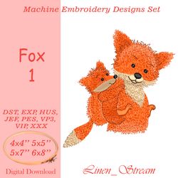 Fox 1 Machine embroidery design in 8 formats and 4 sizes