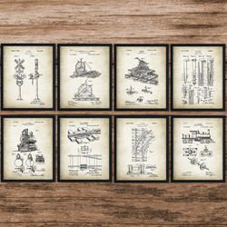 Set of 8 Train Patent, Railroad Patent, Railroad Art, Train Gift, Train Tracks, Old Trains, Train Art, Vintage Trains