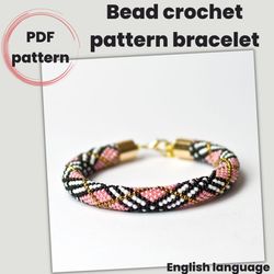 PDF bead crochet pattern, Beaded pink bracelet pattern, Rope pattern, Seed beads bracelet pattern