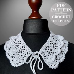 Pattern crochet lace detachable collar. Crochet collar pattern for women. Crochet tutorial PDF. Crochet collar DIY.