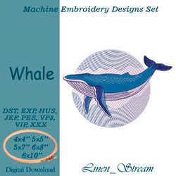 Whale Machine embroidery design in 8 formats and 5 sizes