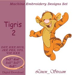 tigris 2 machine embroidery design in 8 formats and 5 sizes