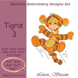 tigris 3 machine embroidery design in 8 formats and 5 sizes