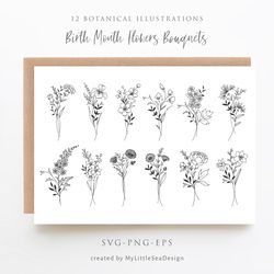 birth month flowers bouquets svg bundle