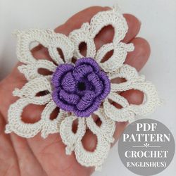 Crochet flower applique pattern Blossom crochet patterns Crochet pattern PDF Crochet tutorial floral for Irish lace DIY