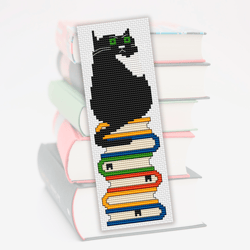 Cross stitch bookmark Cat and Books – Cross stitch pattern bookmark – Funny cross stitch chart