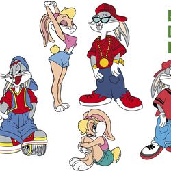 fashion bugs bunny svg, lola bunny svg, looney tunes svg, bugs bunny hip hop svg png