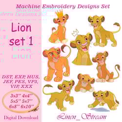 lion set 1 machine embroidery designs in 8 formats and 6 sizes