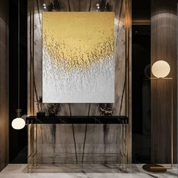 elegant gold leaf art – handcrafted abstract painting for luxury living spaces
