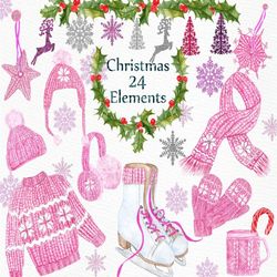 watercolor christmas clipart: ""winter clipart"" christmas clip art holiday clipart season clipart ice skates sweater c
