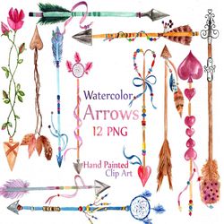 Watercolor arrows clipart: "ARROWS CLIP ART" Tribal arrows Hand Drawn elements Diy clipart wedding invitations clipart l