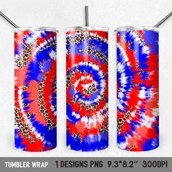 Patriotic animal print Tie Dye Tumbler sublimation designs  20 oz, Abstract red blue white background Digital download