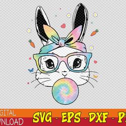 cute bunny with tie dye glasses bubblegum easter day svg, eps, png, dxf, digital download