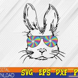 bunny face with sunglasses tie dye easter day svg, eps, png, dxf, digital download