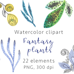 Fantasy plants Watercolor Clipart, PNG
