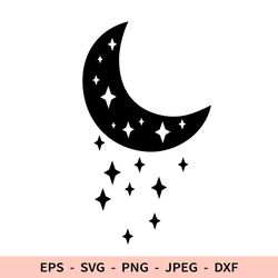Moon Svg Crescent Moon Black icon for Cricut Celestial dxf for laser cut Stars