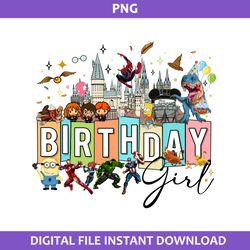 birthday girl png, disney world png, magic kingdom png, superhero png, hogwarts png, minnios png file