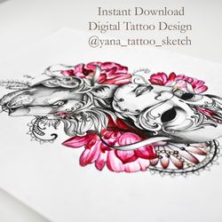 Venetian Mask Designs Lion Tattoo Design Female Mask Tattoo Ideas, Instant download PNG and JPG