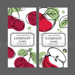 CHERRY AND RED APPLE Label Templates Vintage Sketch Vector