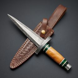 custom made Damascus steel dagger knife with leather sheath gift knife handmade knife mk3668m