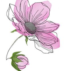 Beautiful flower. Delicate magnolia design. Machine embroidery design.Pink flower with bud. Digital file.