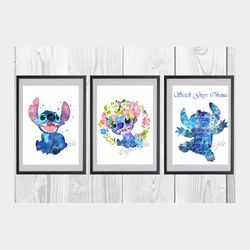 Lilo & Stitch Set Disney Art Print Digital Files nursery room watercolor