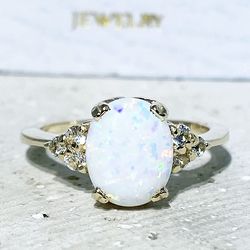 White Opal Ring - Gemstone Ring - Statement Ring - Gold Ring - Engagement Ring - Oval Ring - Cocktail Ring