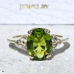 Peridot Ring - August Birthstone - Statement Ring - Gold Ring - Engagement Ring - Oval Ring - Cocktail Ring