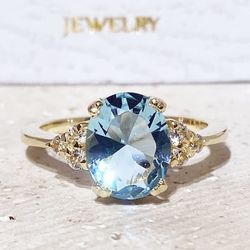 aquamarine ring - march birthstone - statement ring - gold ring - engagement ring - oval ring - cocktail ring