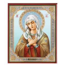 Tender Feeling Mother of God |  Gold and silver foiled icon on wood | Size: 8 3/4"x7 1/4"