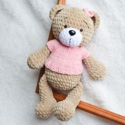 Teddy bear plush toy amigurumi crochet bear in pink dress