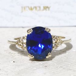 Blue Sapphire Ring - September Birthstone - Statement Ring - Gold Ring - Engagement Ring - Prong Ring - Cocktail Ring