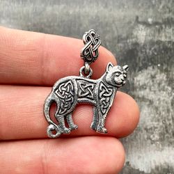 Silver cat pendant, Celtic style necklace, Made to Order