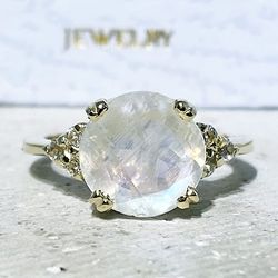Rainbow Moonstone Ring - June Birthstone - Statement Ring - Gold Ring - Engagement Ring - Round Ring - Cocktail Ring